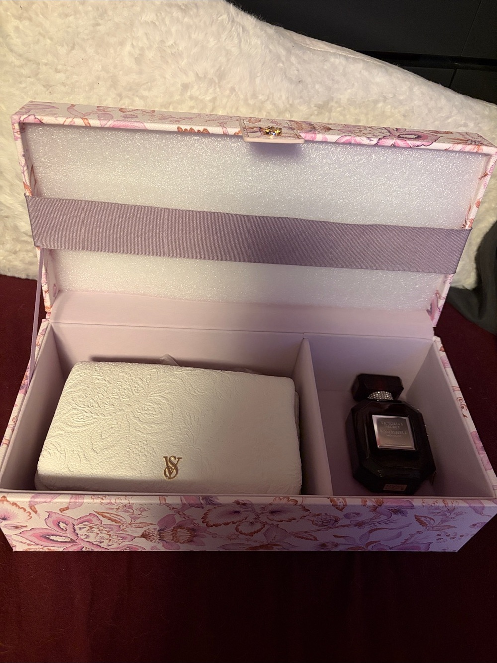 Victoria's Secret Pink Floral Keepsake Box with White Pouch